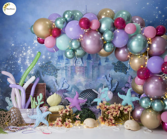 Mermaid Balloons - 5×7 Feet Fabric Printed Backdrop
