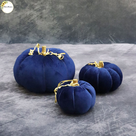 VELVET PUMPKINS - BLUE SET OF 3