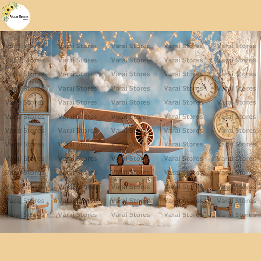 Vintage Aeroplane  -   Fabric Printed Backdrop (5x7) feet