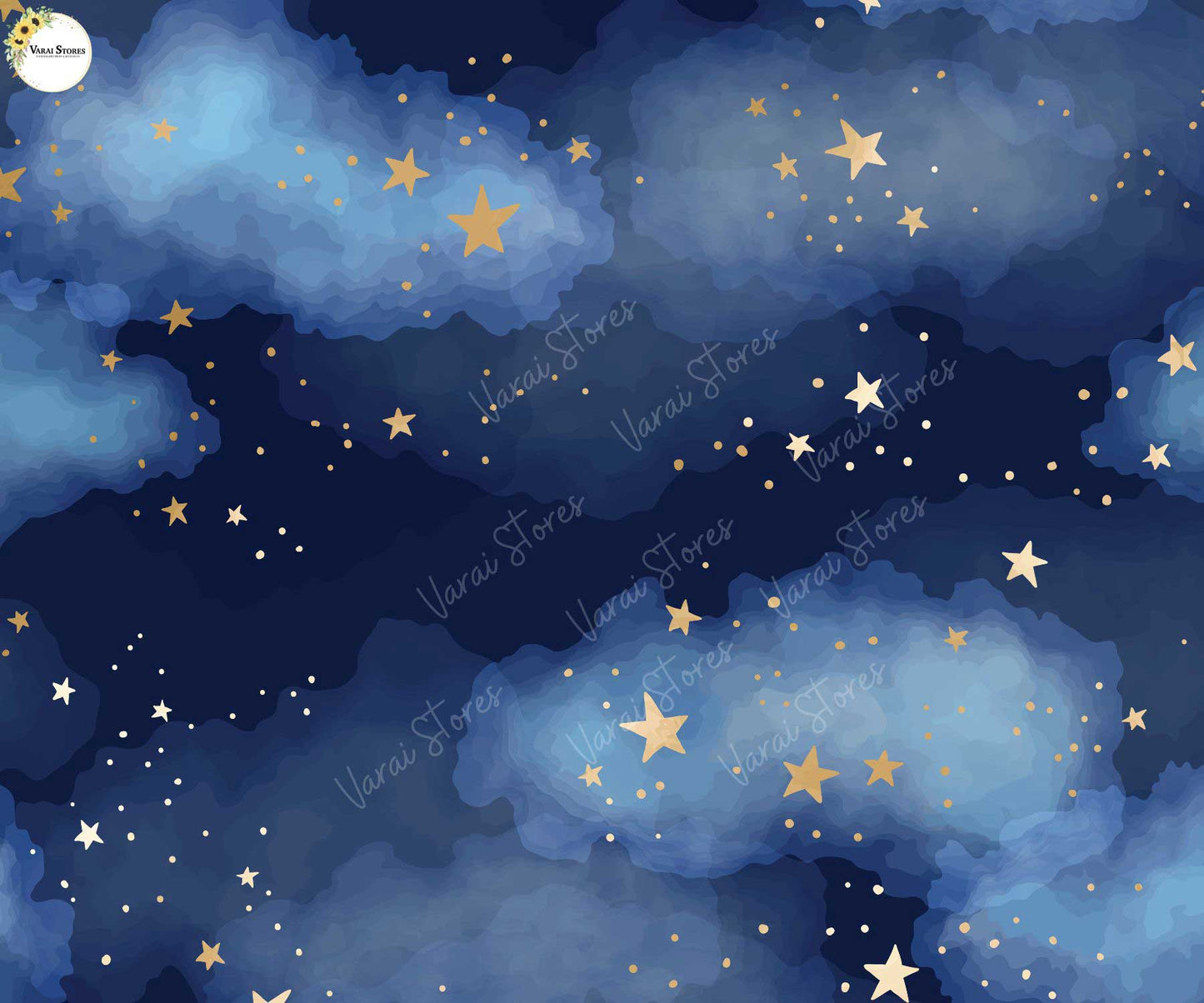 Blue Sky golden stars 5×7 Feet Fabric Printed Backdrop