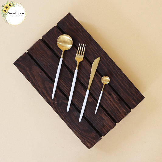 CUTLERY SET - TYPE 1 (WHITE WITH GOLD)