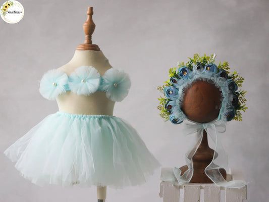 TUTU DRESS WITH BONNET SET - BLUE