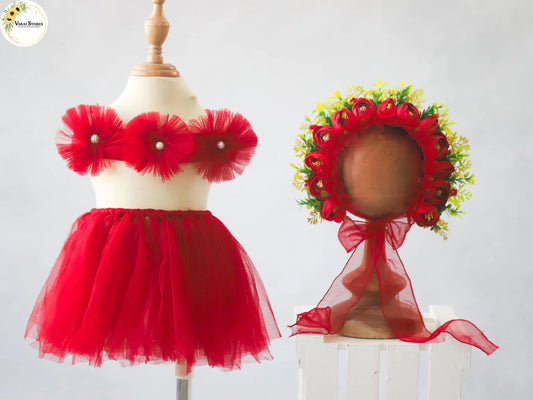 TUTU DRESS WITH BONNET SET - RED