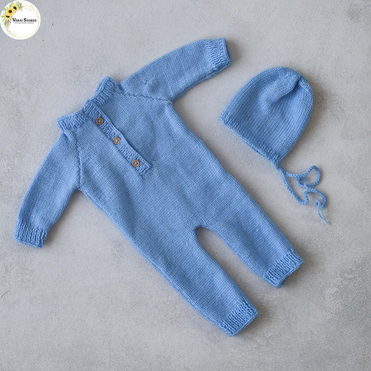 ROMPER WITH CAP (0 -2) MONTHS - SKY BLUE