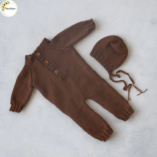 ROMPER WITH CAP (0 -2) MONTHS - BROWN