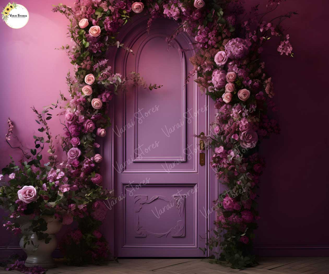 Purple Door and Roses 5×7 Feet Fabric Printed Backdrop