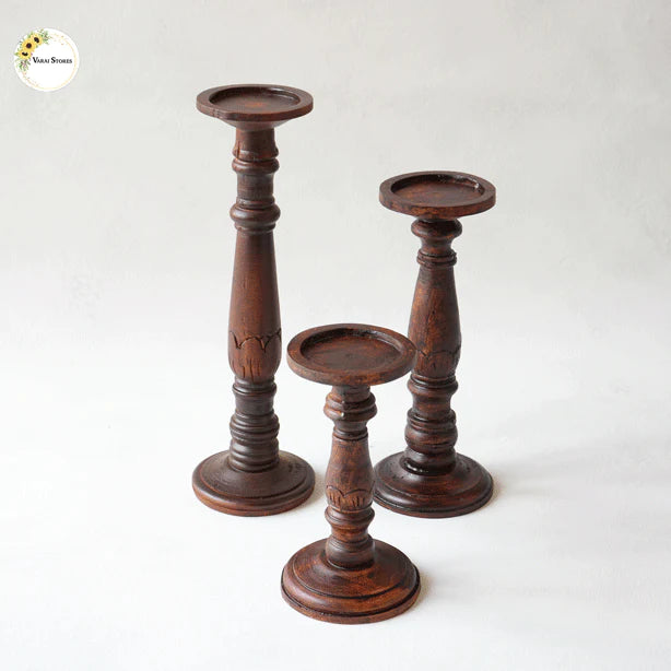 CANDLE STAND (SET OF 3) - RUSTIC