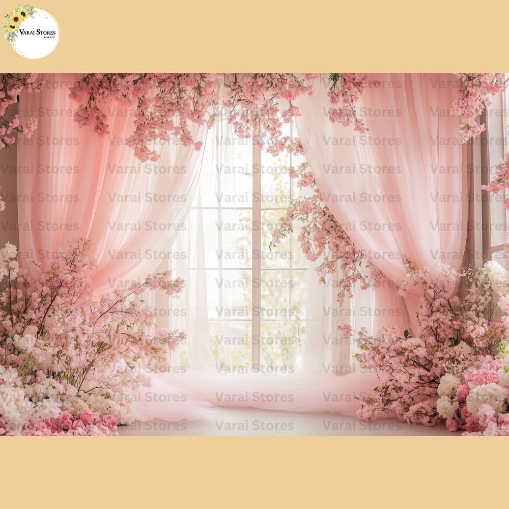Pink Curtain  -   Fabric Printed Backdrop (5x7) feet