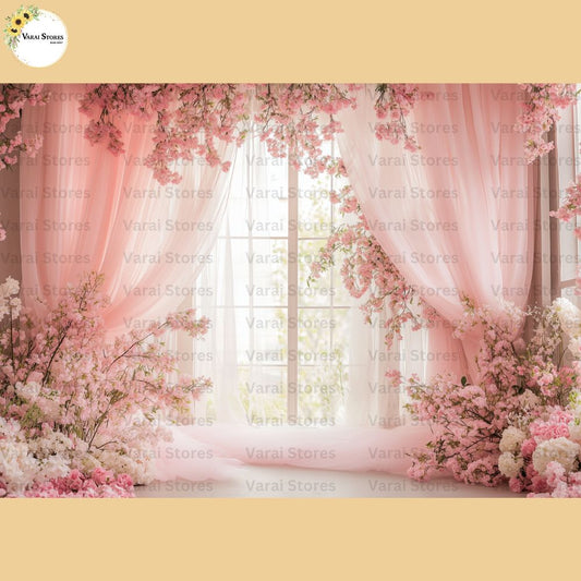Pink Curtain  -   Fabric Printed Backdrop (5x7) feet