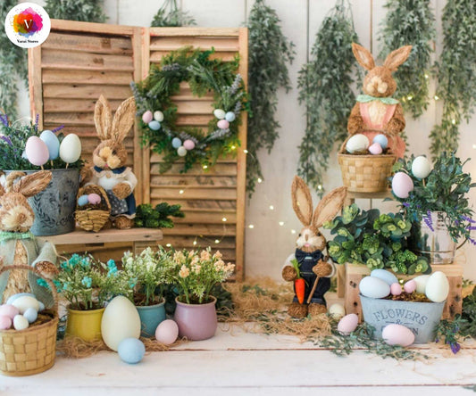 Bunny White Garden -  5×7 Feet Fabric Printed Backdrop