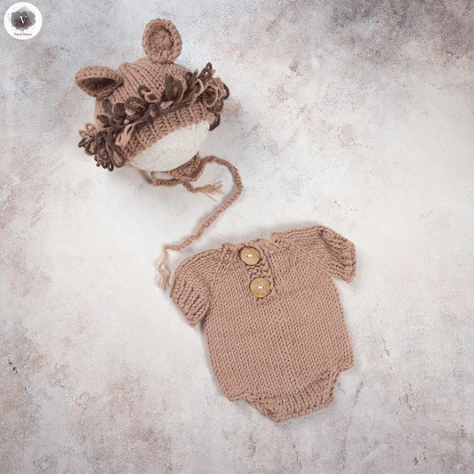 ROMPER WITH LION BONNET SET - (0-3 MONTHS)